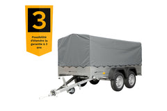 REMORQUE DOUBLE ESSIEUX UNITRAILER 264/2 KIPP AVEC ROUE JOCKEY, ARCEAU ET bâche GRISE