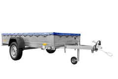 REMORQUE DE JARDIN 264 KIPP AVEC ROUE JOINTE, CHÂSSIS H-0 ET BÂCHE BLEUE