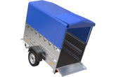 Remorque Garden Trailer 200 Kipp avec roue jockey, rehausses supplémentaire, arceau H-800 et bâche bleue