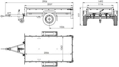 Remorque grillagée 200 x 106 avec bâche plate grise, tiges de support bâche, ridelles grillagées et roue jockey – Garden Trailer 200 KIPP