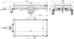 REMORQUE DE JARDIN 264 KIPP AVEC ROUE DE SUPPORT, CADRE H-1100 ET BACHE GRISE