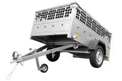 Remorque voiture utilitaire 200 x 125 avec bâche plate, ridelles grillagées et roue jockey – Garden Trailer 201 KIPP