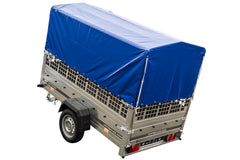 Remorque bâchée d’occasion Garden Trailer 230 KIPP avec rehausses grillagées, bâche haute et roue jockey