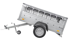 Remorque grillagée 200 x 106 avec bâche plate grise, ridelles grillagées et roue jockey – Garden Trailer 200 KIPP