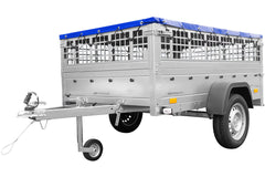 Remorque simple essieu 200 x 125 avec bâche plate, tiges de support bâche, ridelles grillagées et roue jockey – Garden Trailer 201 KIPP