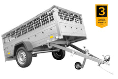Remorque grand volume 230 x 125 avec bâche plate, ridelles grillagées, roue jockey et tiges de support bâche – Garden Trailer 230 KIPP
