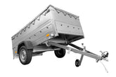 Remorque grand volume 230 x 125 avec bâche plate grise, tiges de support bâche, rehausses de ridelles et roue jockey – Garden Trailer 230 KIPP