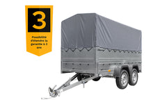 Remorque voiture 2 essieux UNITRAILER GARDEN TRAILER 264/2 KIPP avec roue jockey, côtés ridelles supplémentaires, châssis h-800 et bâche grise