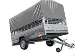 Remorque voiture 264 x 150 UNITRAILER GARDEN 265 KIPP avec ridelles grillagées, arceau H-800 et bâche grise