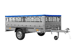 Remorque légère 264 x 150 UNITRAILER GARDEN 265 KIPP avec ridelles grillagées, châssis H-0 et bâche bleue
