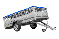 Remorque légère 264 x 150 UNITRAILER GARDEN 265 KIPP avec ridelles grillagées, châssis H-0 et bâche bleue