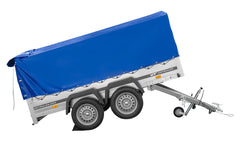 Remorque à deux essieux 264 x 150 UNITRAILER GARDEN 265/2 KIPP avec châssis H-800 et bâche bleue