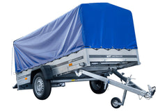 Remorque voiture longue GARDEN TRAILER 264 KIPP avec roue jockey et bâche bleue