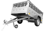 Remorque grillagée 200 x 125 avec bâche plate grise, tiges de support bâche, ridelles grillagées et roue jockey – Garden Trailer 201 KIPP
