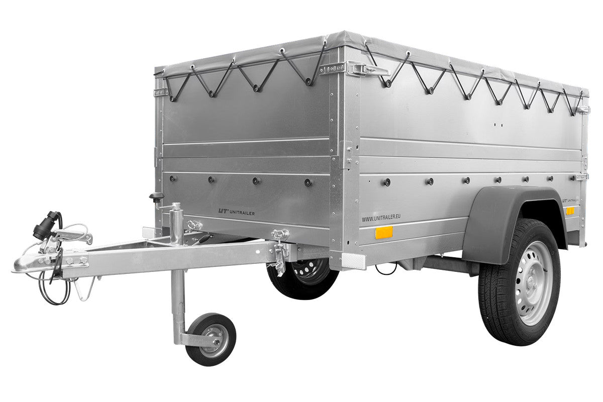 Remorque neuve 200 x 106 avec bâche plate, rehausses de ridelles et roue jockey – Garden Trailer 200 KIPP