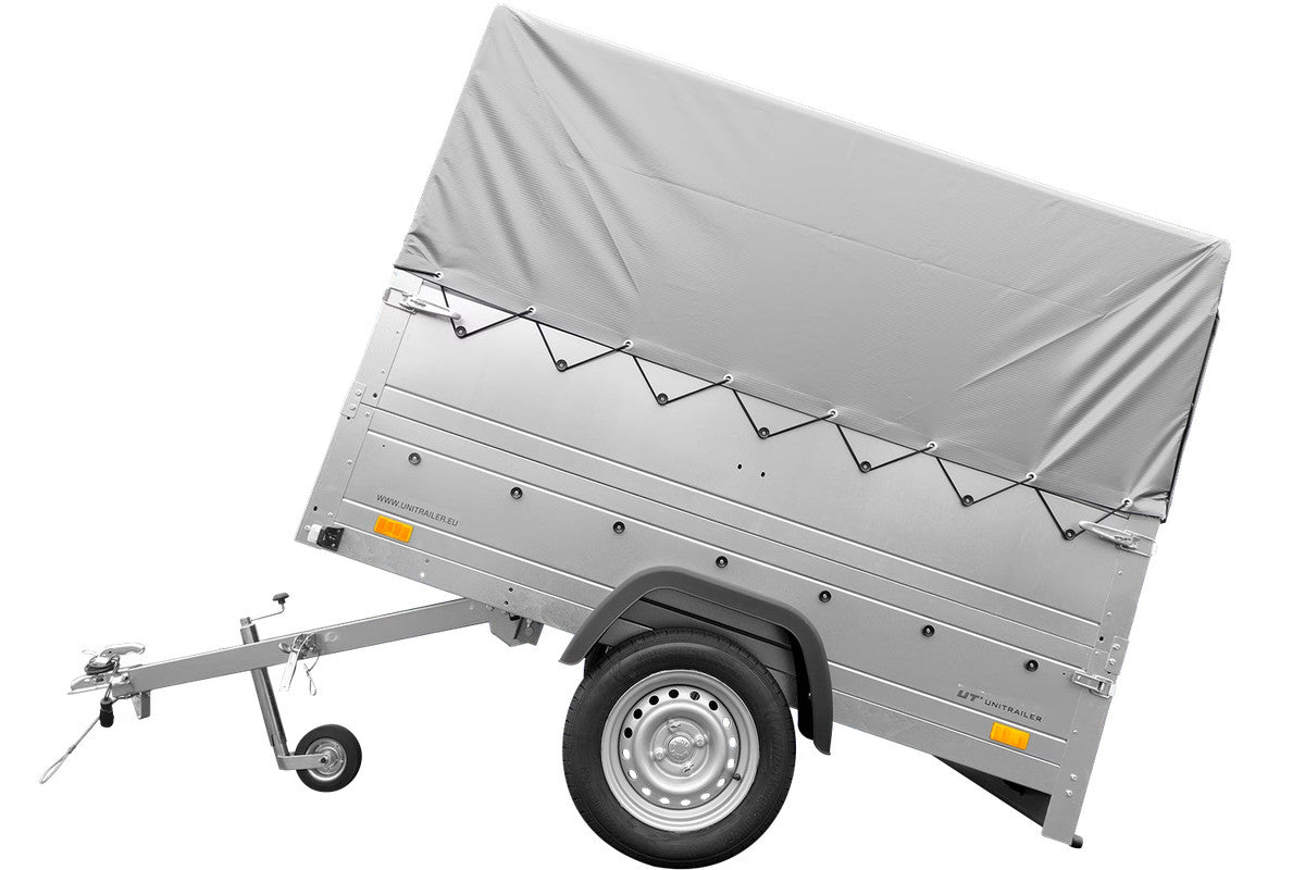 Remorque simple essieu 200 x 106 avec bâche haute, arceau, rehausses de ridelles et roue jockey – Garden Trailer 200 KIPP