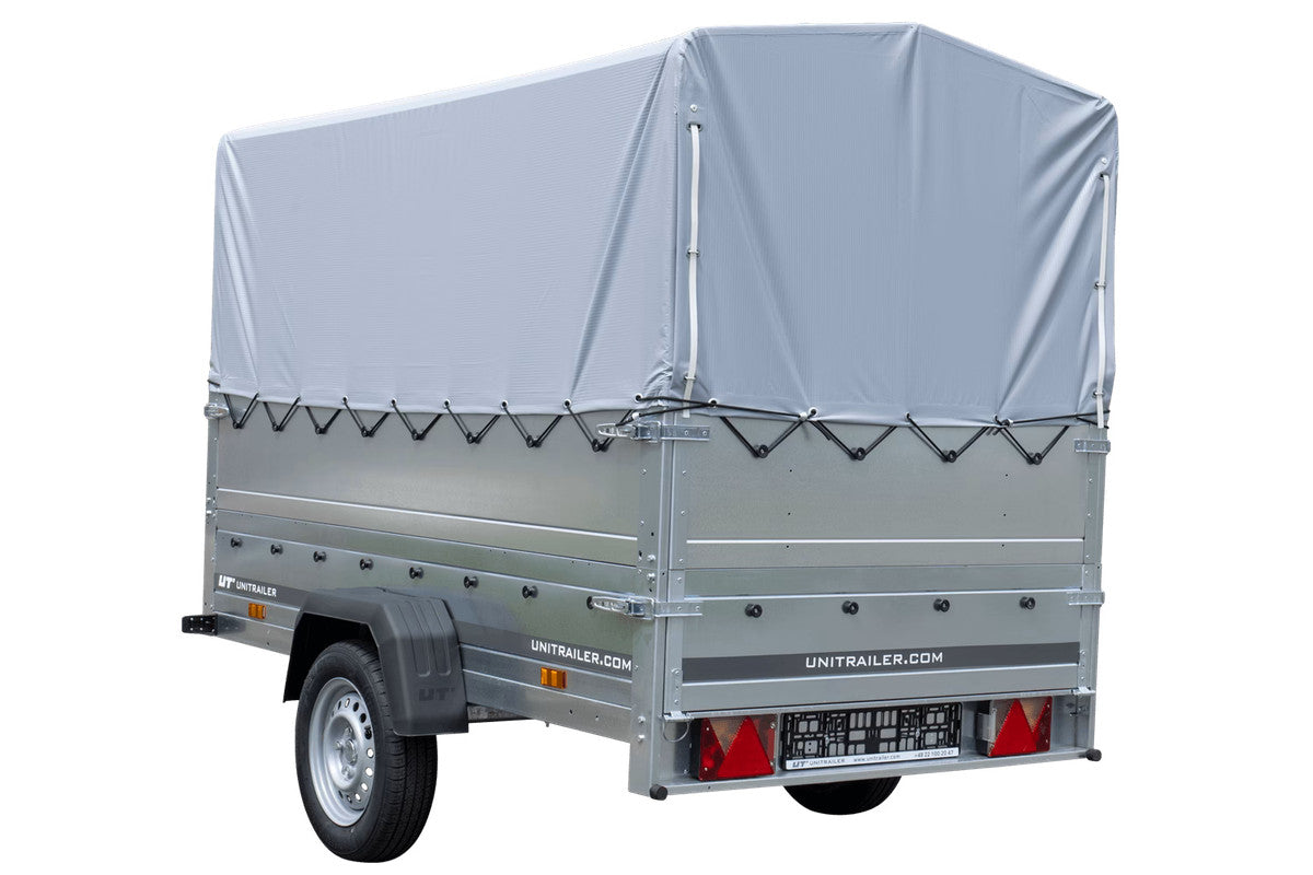 Remorque haute avec rehausses de ridelles et bâche haute – 2,30 x 1,25 m – Garden Trailer 230 KIPP