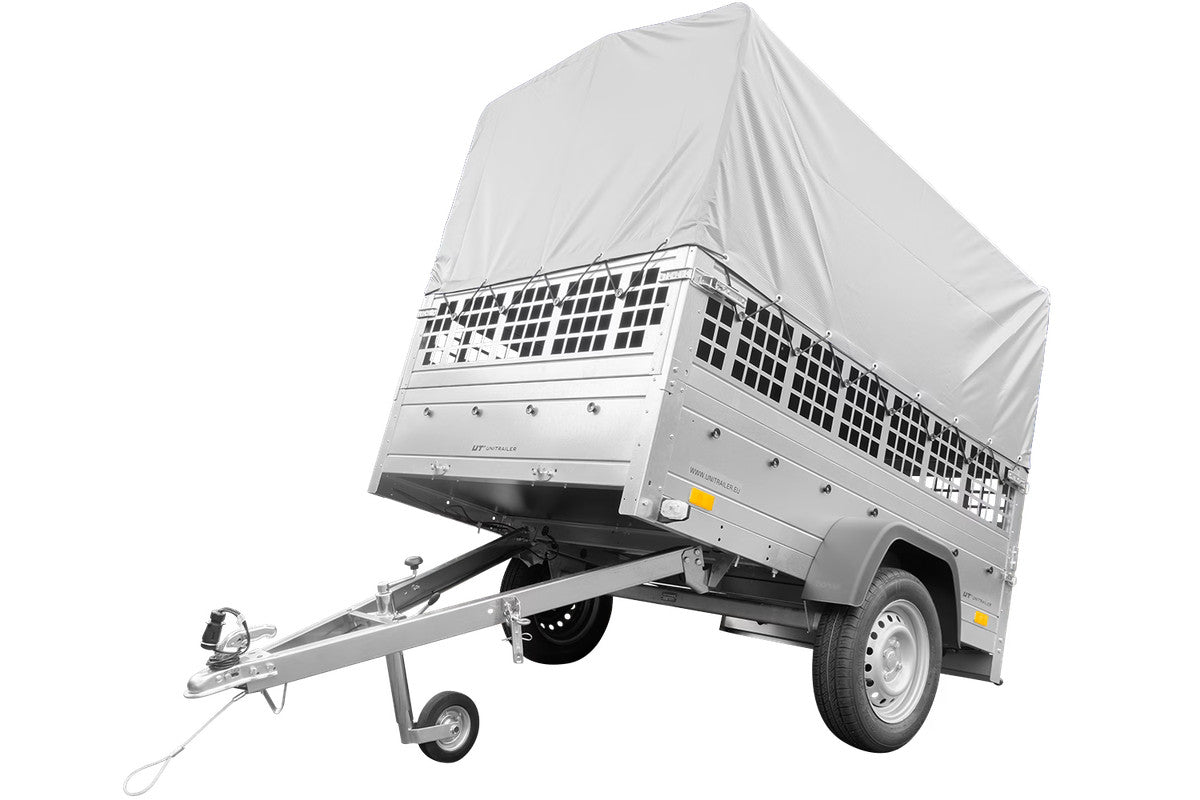 Remorque pour permis B Garden Trailer 201 KIPP 500 kg 200 x 125 cm [avec rehausses grillagées, bâche haute, arceau et roue jockey]