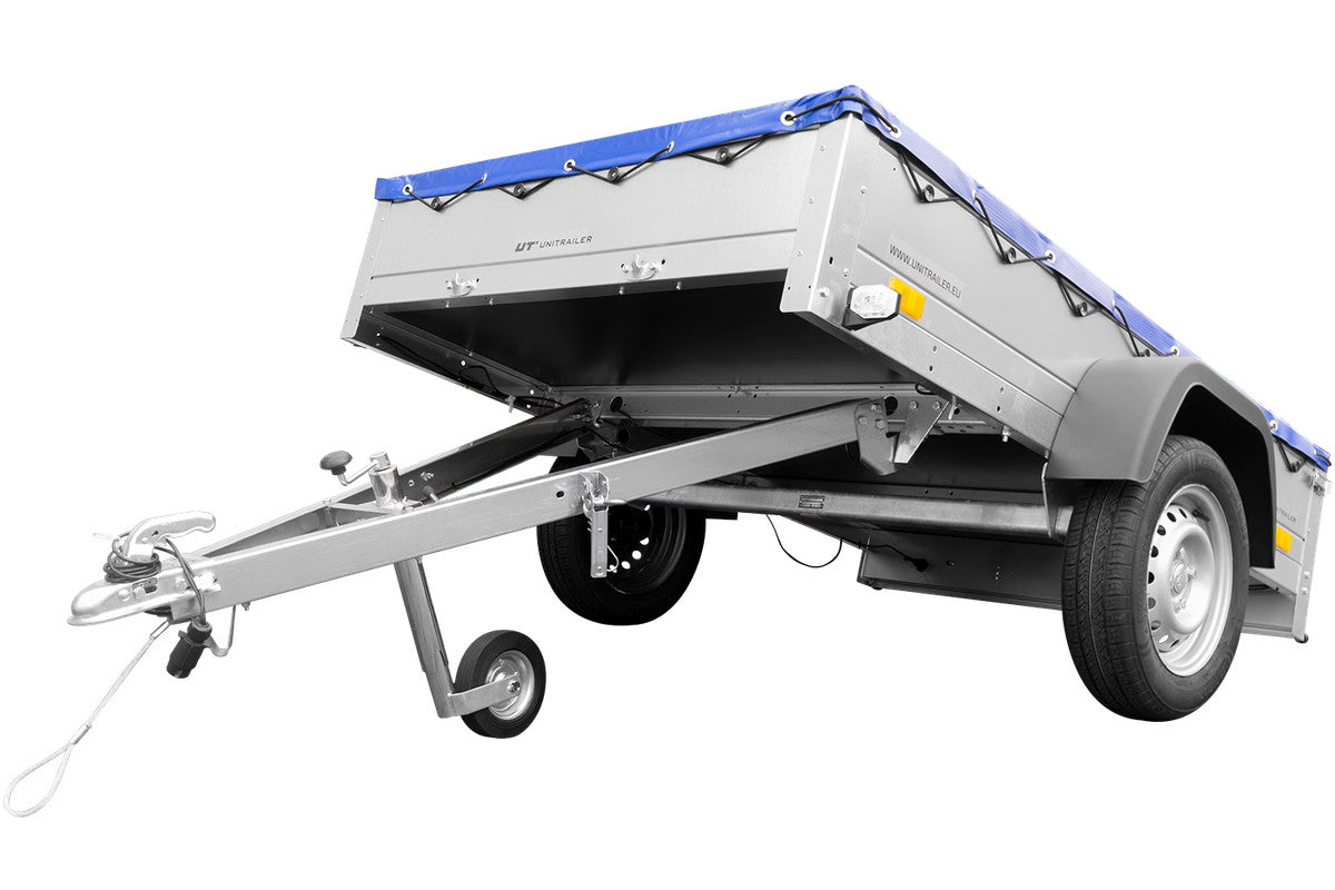 Remorque galvanisée 200 x 125 cm Garden Trailer 201 KIPP [avec roue jockey, bâche plate bleue et tiges de support pour la bâche plate]