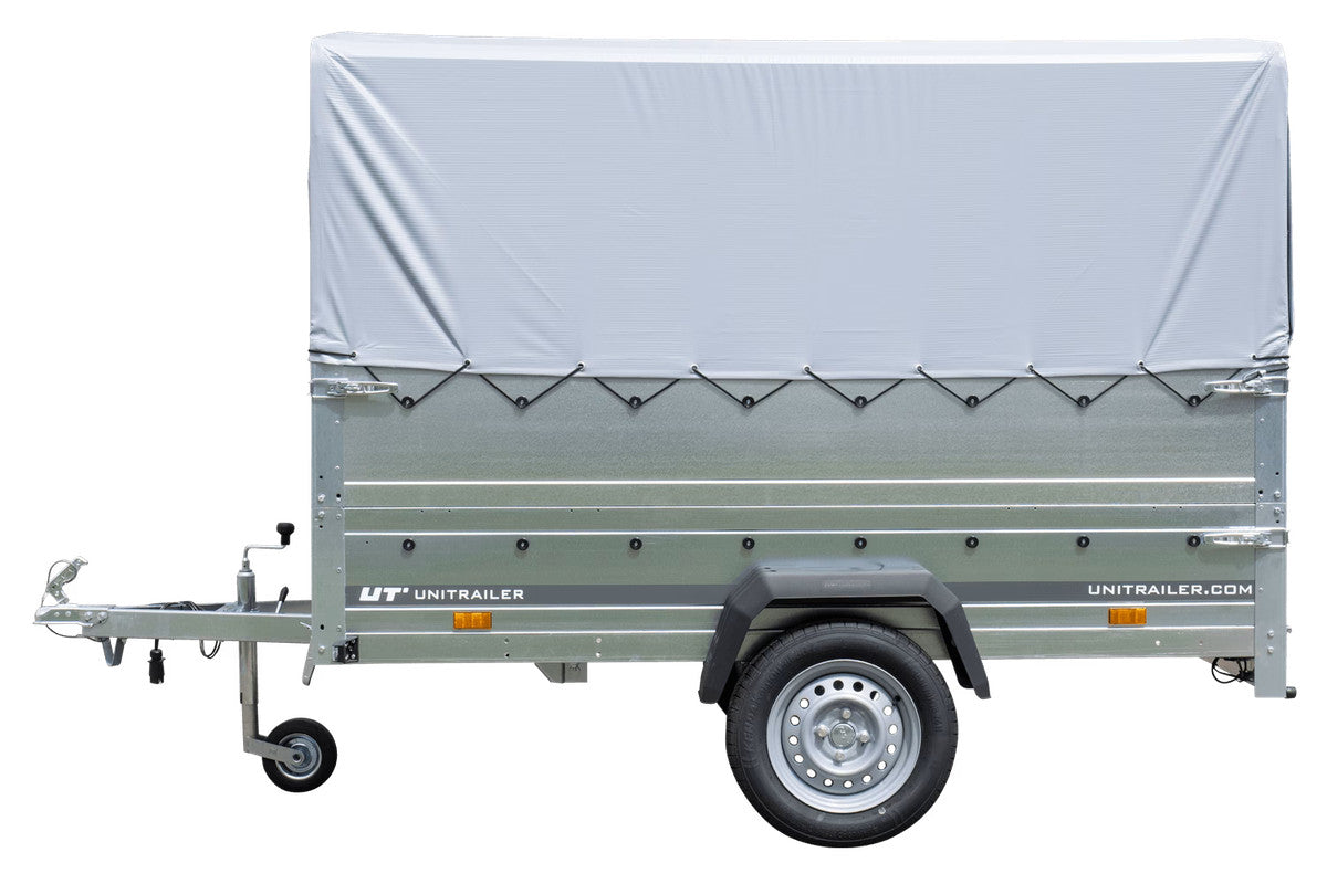 Remorque haute avec rehausses de ridelles et bâche haute – 2,30 x 1,25 m – Garden Trailer 230 KIPP
