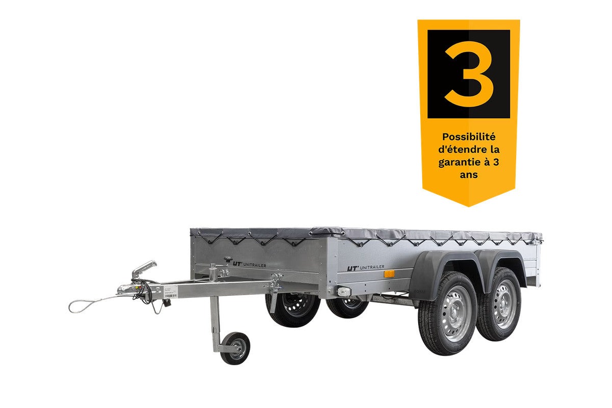 REMORQUE UNITRAILER 264/2 KIPP AVEC ROUE JOCKEY, TIGE DE SUPPORT DE BÂCHE ET BÂCHE PLATE GRISE