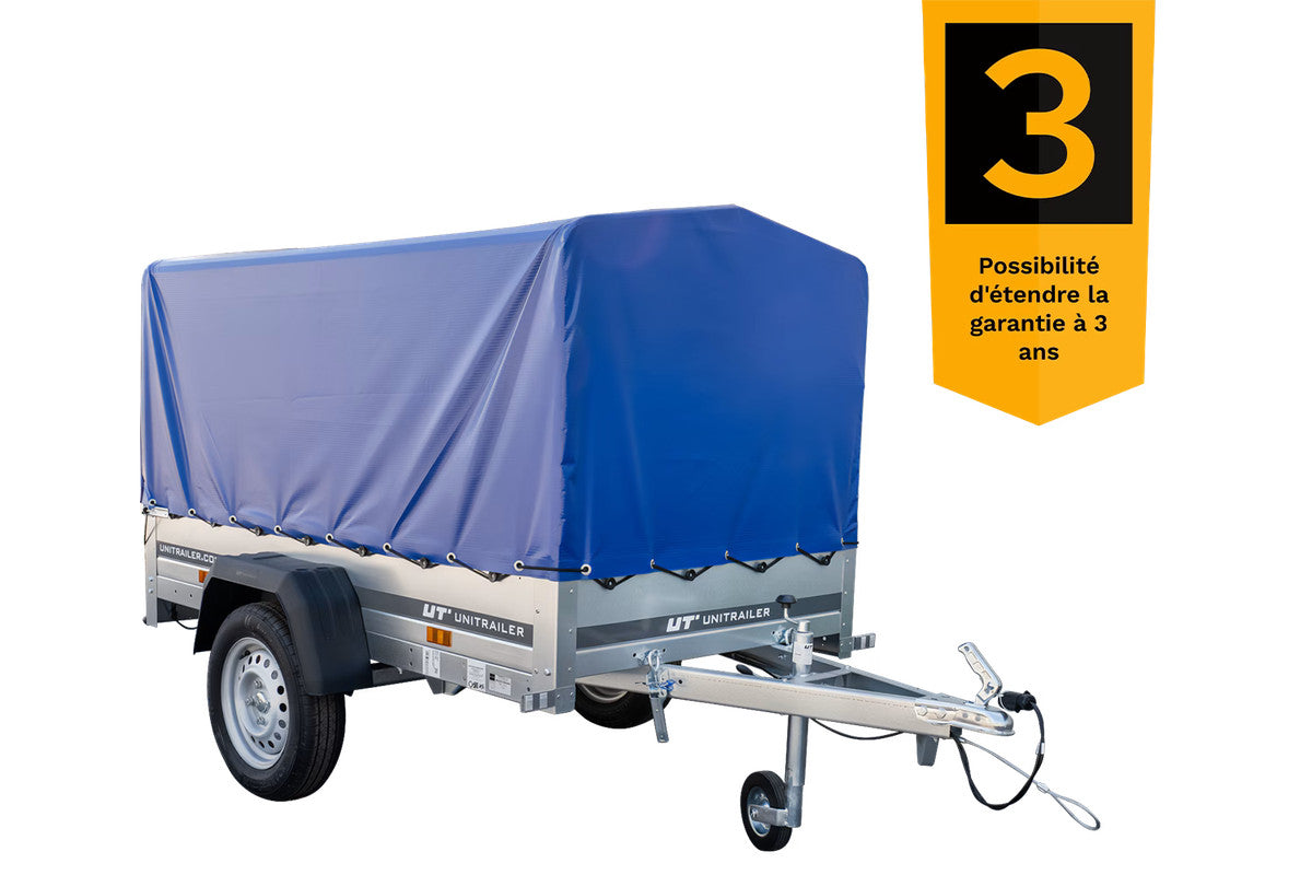Remorque bagagère Garden Trailer 200 KIPP 200 x 106 cm avec bâche haute bleue, arceau et roue jockey