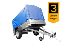 Remorque pliable 750 kg 200 x 125 avec bâche dôme bleue et arceau Garden Trailer 201 KIPP