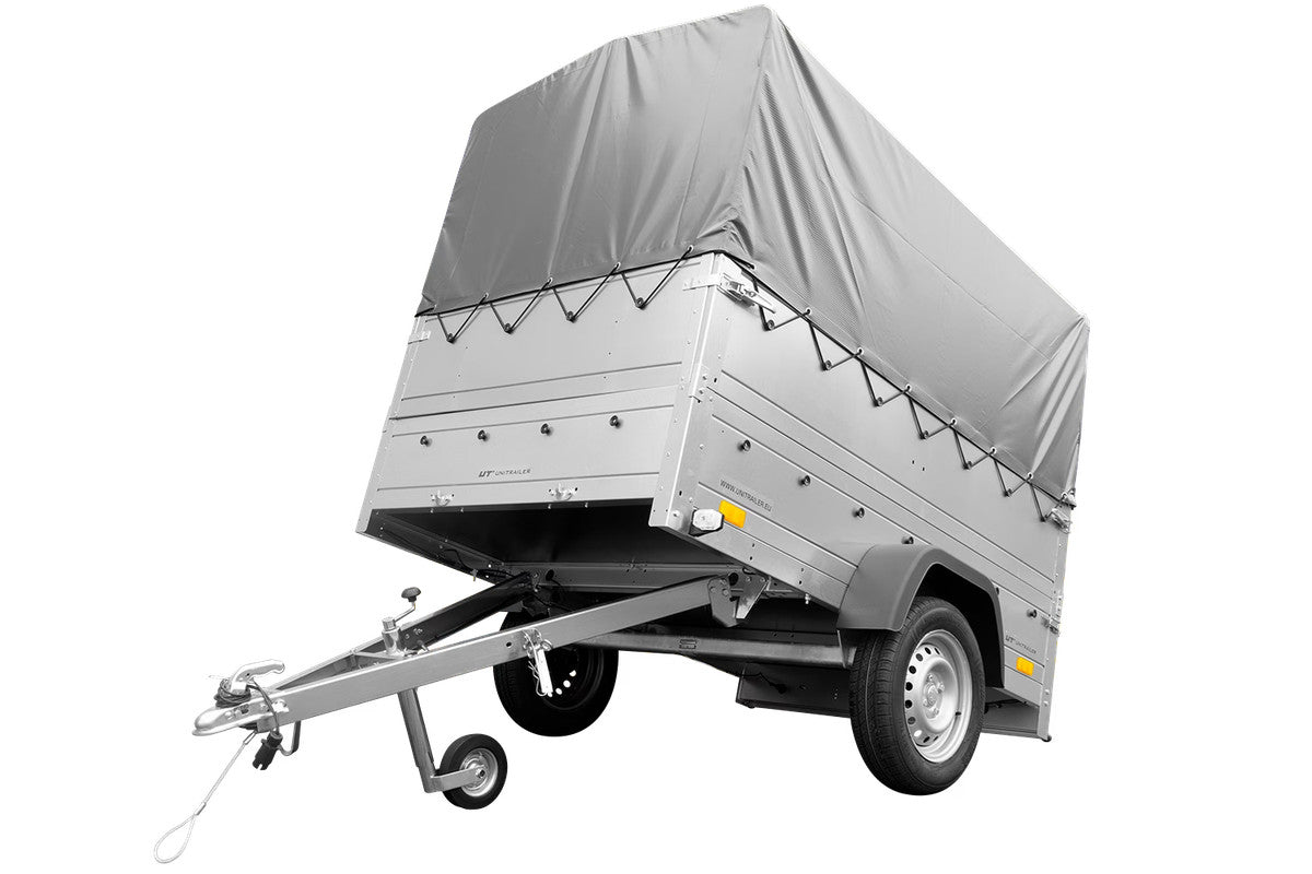 Remorque simple essieu 200 x 106 avec bâche haute, arceau, rehausses de ridelles et roue jockey – Garden Trailer 200 KIPP