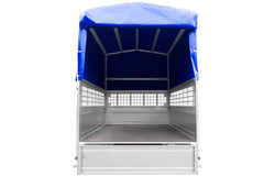 Remorque neuve à vendre Garden Trailer 201 KIPP 500 kg 200 x 125 cm [avec bâche haute bleue, arceau, ridelles grillagées et roue jockey]