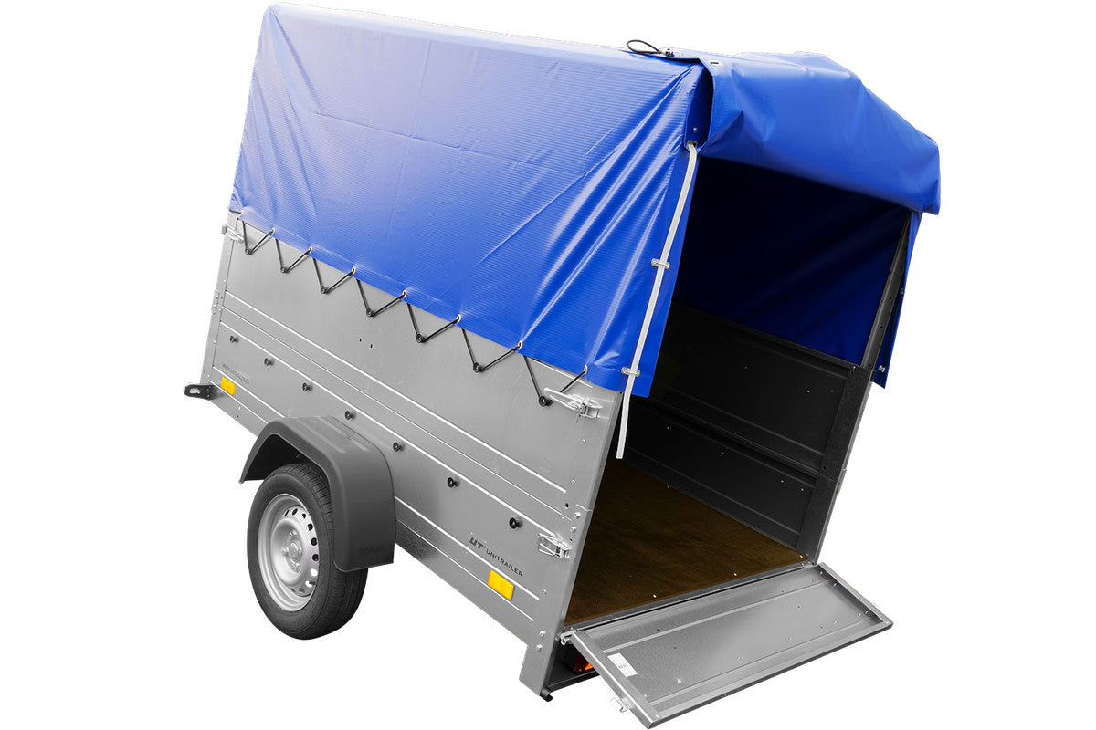 Remorque simple essieu 200 x 125 avec bâche haute, arceau, rehausses de ridelles et roue jockey – Garden Trailer 201 KIPP