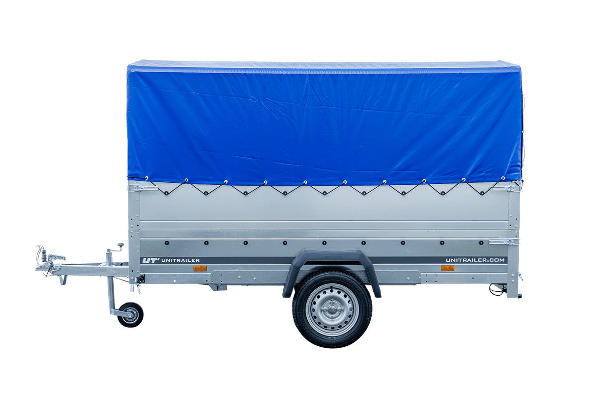 REMORQUE 264 KIPP AVEC ROUE JOCKEY, CÔTÉS RIDELLES SUPPLÉMENTAIRES, CHÂSSIS H-800 ET BACHE BLEUE