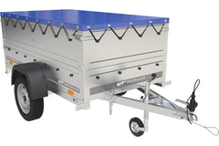 Remorque Garden Trailer 200 Kipp avec roue jockey, rehausses, châssis H-0 et bâche bleue