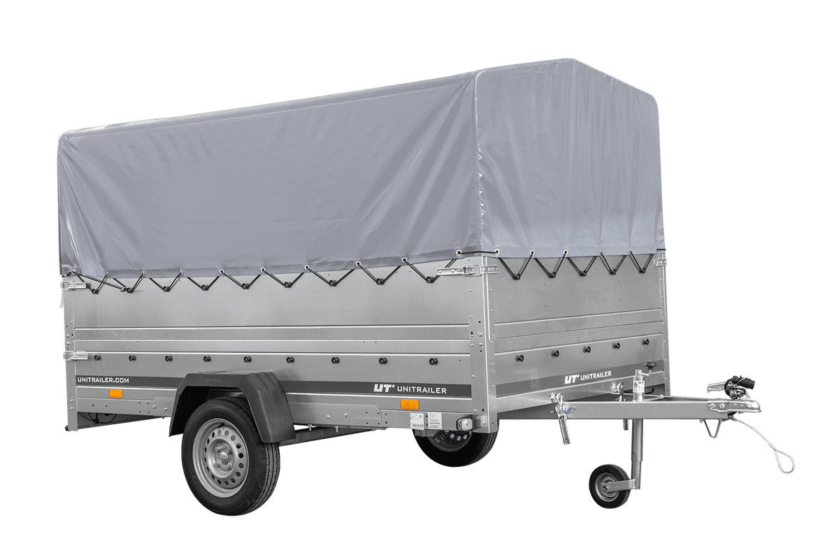 Remorque à essieu simple 264 x 150 UNITRAILER GARDEN 265 KIPP avec ridelles supplémentaires, arceau H-800 et bâche grise