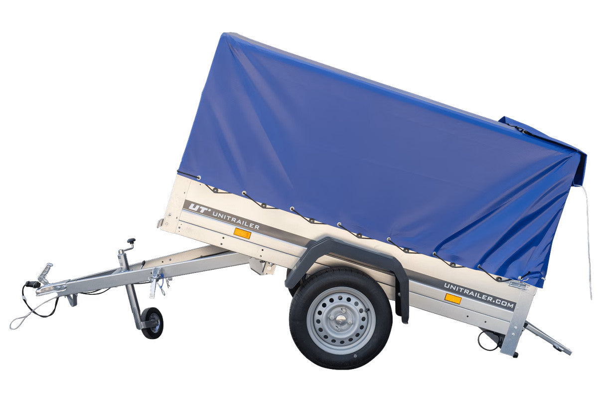 Remorque bagagère Garden Trailer 200 KIPP 200 x 106 cm avec bâche haute bleue, arceau et roue jockey