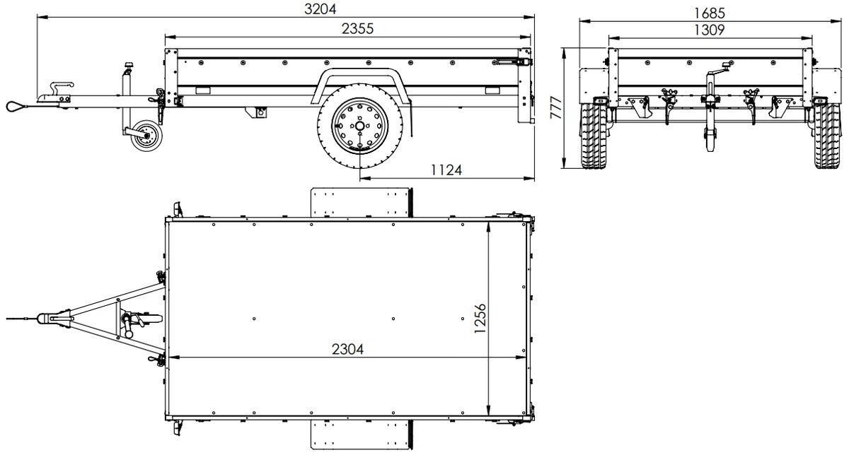 Remorque sans frein 230 x 125 avec bâche plate bleue, ridelles grillagées et roue jockey – Garden Trailer 230 KIPP