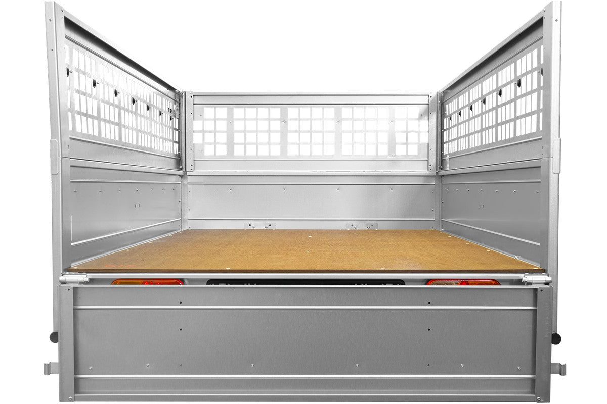 Remorque basculante 200 x 125 avec ridelles grillagées et roue jockey – Garden Trailer 201 KIPP