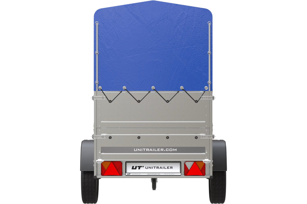 Remorque Garden Trailer 200 Kipp avec roue jockey, rehausses supplémentaire, arceau H-800 et bâche bleue