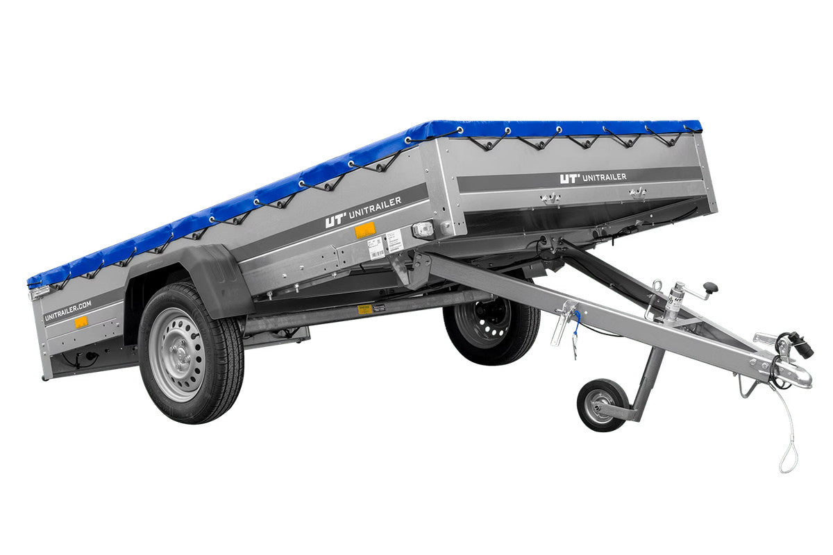 Remorque à un essieu 264 x 150 UNITRAILER GARDEN 265 KIPP avec châssis H-0 et bâche bleue