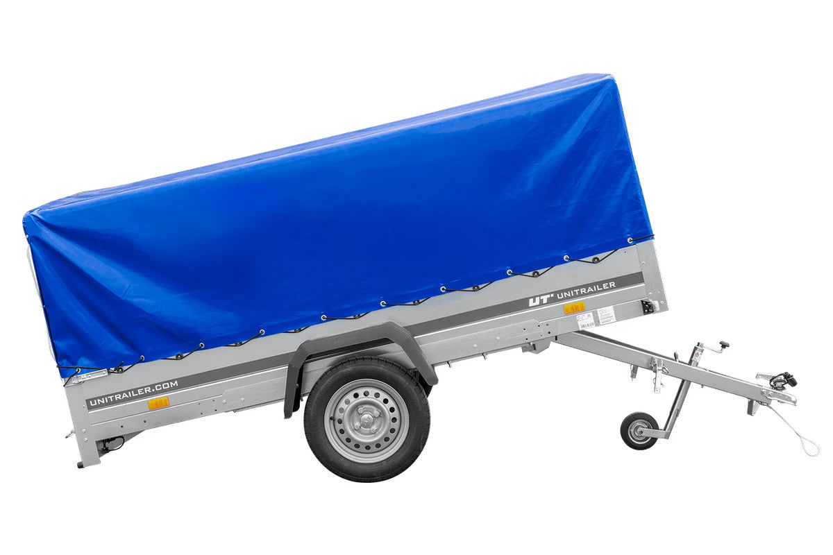 Remorque à un essieu 264 x 150 UNITRAILER GARDEN 265 KIPP avec arceau H-800 et bâche bleue