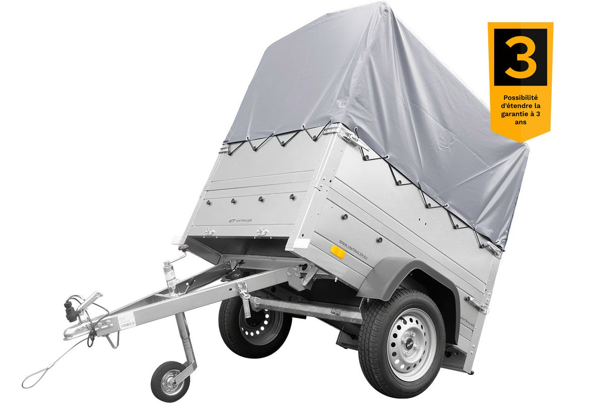 Remorque rehaussée avec bâche 150 x 106 [bâche grise, arceau, rehausses de ridelles et roue jockey] Garden Trailer 150 KIPP