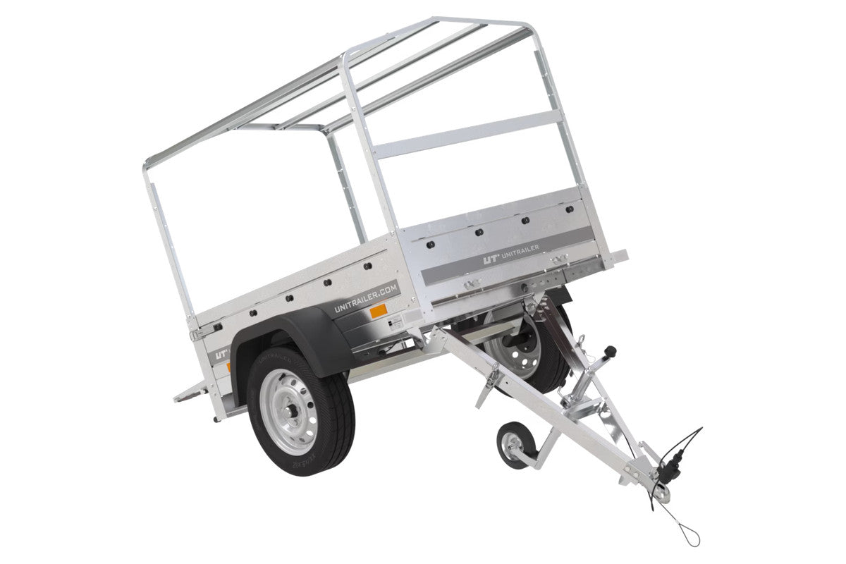 Remorque 1 essieu 150 x 106 bâche + arceau, PTAC 500 kg Garden Trailer 150 KIPP [avec roue jockey]