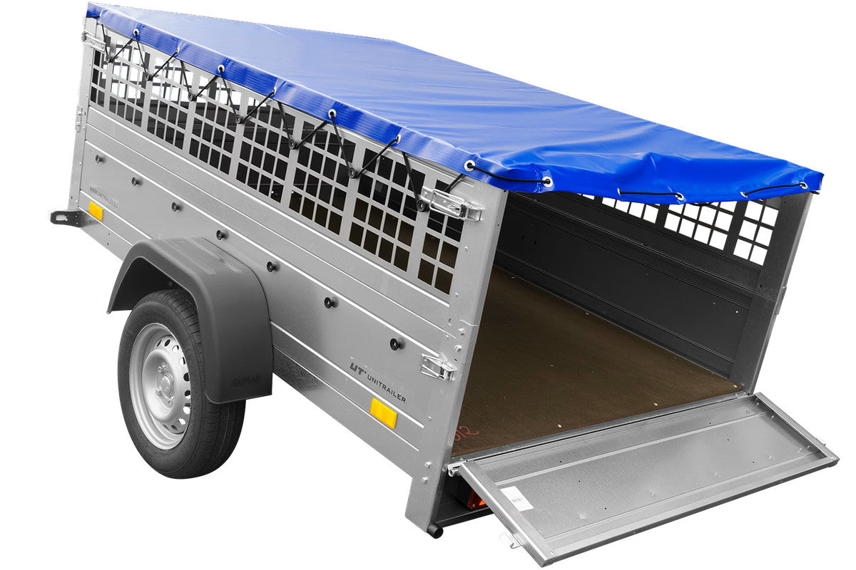 Remorque utilitaire 200 x 125 avec bâche plate, ridelles grillagées et roue jockey – Garden Trailer 201 KIPP