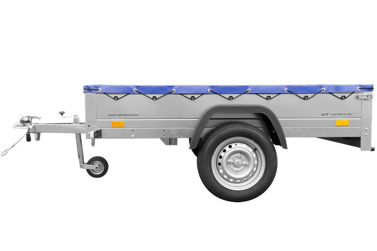 Remorque galvanisée 200 x 125 cm Garden Trailer 201 KIPP [avec roue jockey, bâche plate bleue et tiges de support pour la bâche plate]