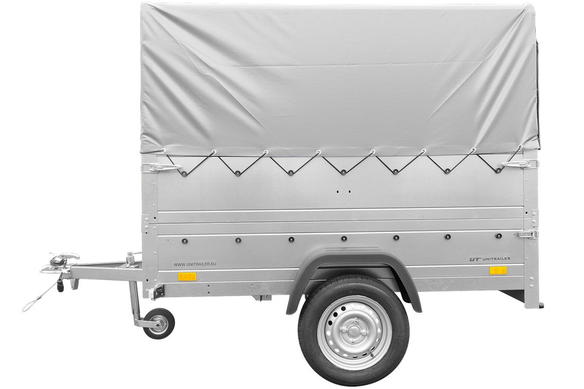 Remorque simple essieu 200 x 106 avec bâche haute, arceau, rehausses de ridelles et roue jockey – Garden Trailer 200 KIPP