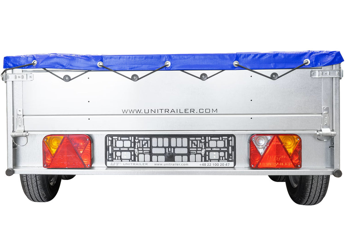 Remorque UNITRAILER 264/2 KIPP AVEC ROUE JOCKEY, TIGES DE SUPPORT ET BÂCHE PLATE BLEUE