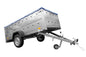 Remorque simple essieu Unitrailer GARDEN TRAILER 264 KIPP avec rehausses de ridelles et bâche plate bleue