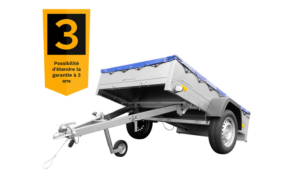 Remorque galvanisée 200 x 125 cm Garden Trailer 201 KIPP [avec roue jockey, bâche plate bleue et tiges de support pour la bâche plate]