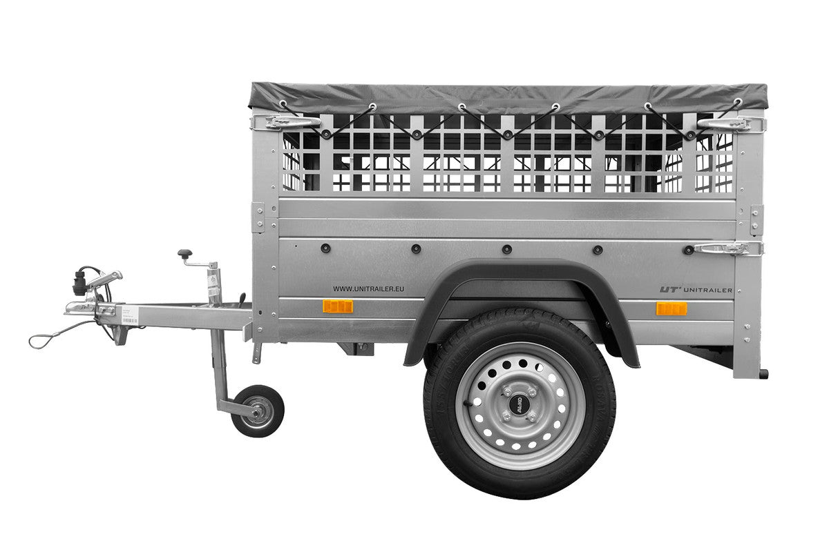 Remorque compacte à vendre – Garden Trailer 150 KIPP [avec bâche plate grise, roue jockey]