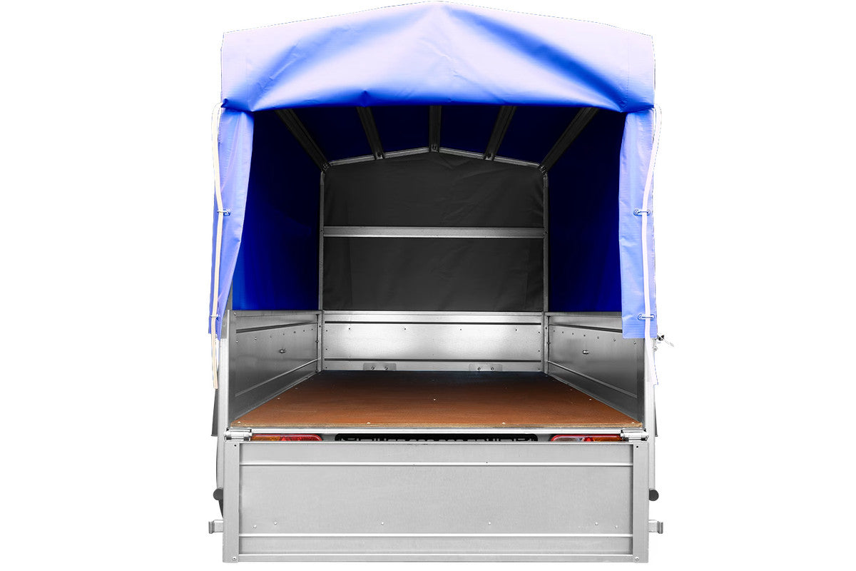 Remorque pliable 750 kg 200 x 125 avec bâche dôme bleue et arceau Garden Trailer 201 KIPP