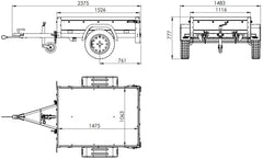 Remorque 1 essieu 150 x 106 bâche + arceau, PTAC 500 kg Garden Trailer 150 KIPP [avec roue jockey]